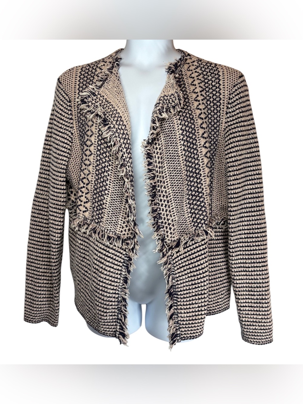 Open Front Chunky Knit Fringed Cardigan